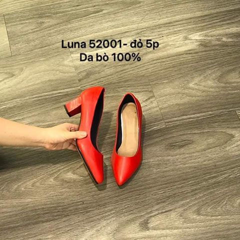 Giày cao gót nữ da bò thật cao 5p LUNASHOES 52001 giầy cho mẹ mềm êm chân guốc màu đỏ kem đen nâu trắng bảo hành 2 năm