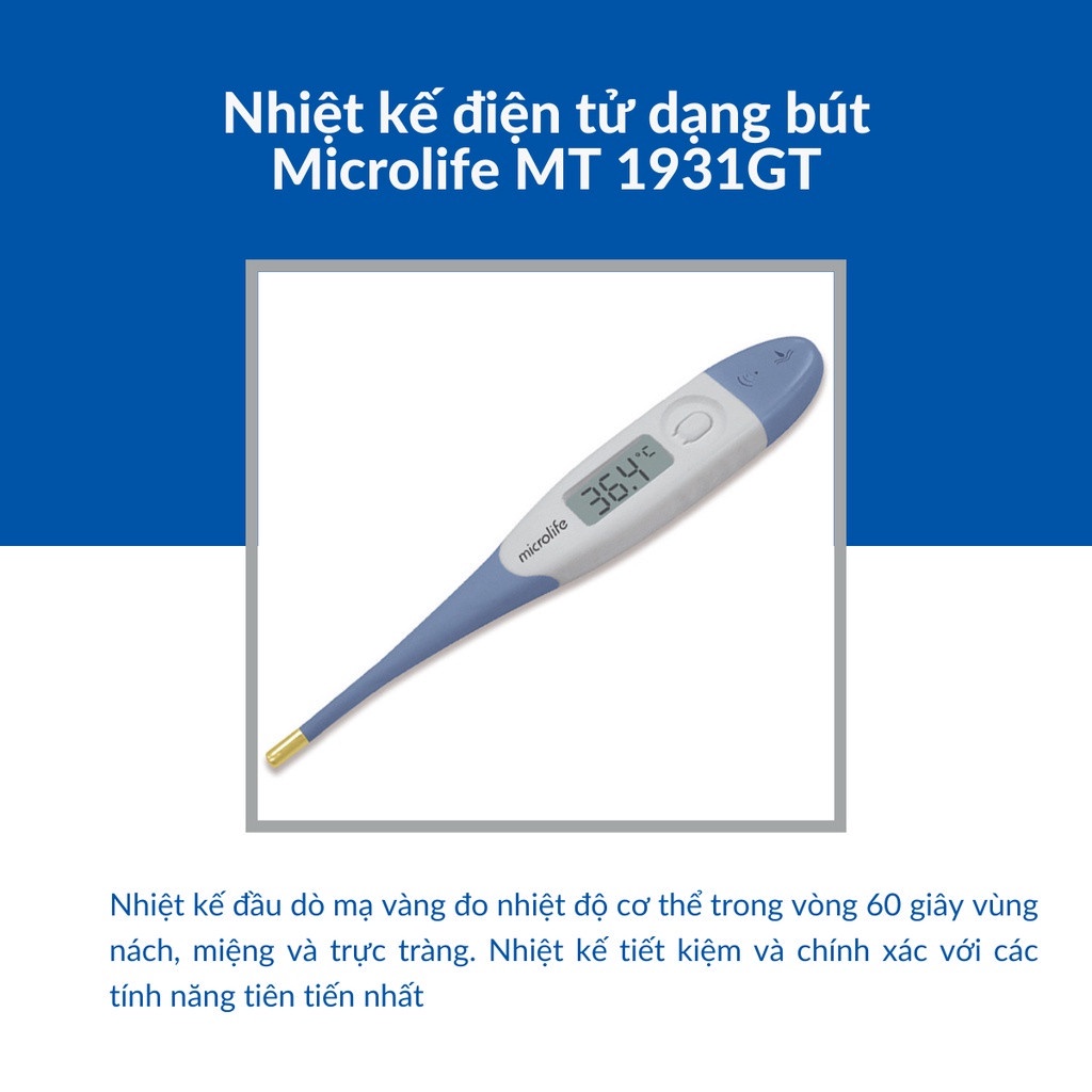 Nhiệt Kế Điện Tử Gia Đình Microlife  MT 1931GT Đầu Mạ Vàng Đo 60s Đo Miệng Nách Hậu Môn - YeahomeCare Saigon