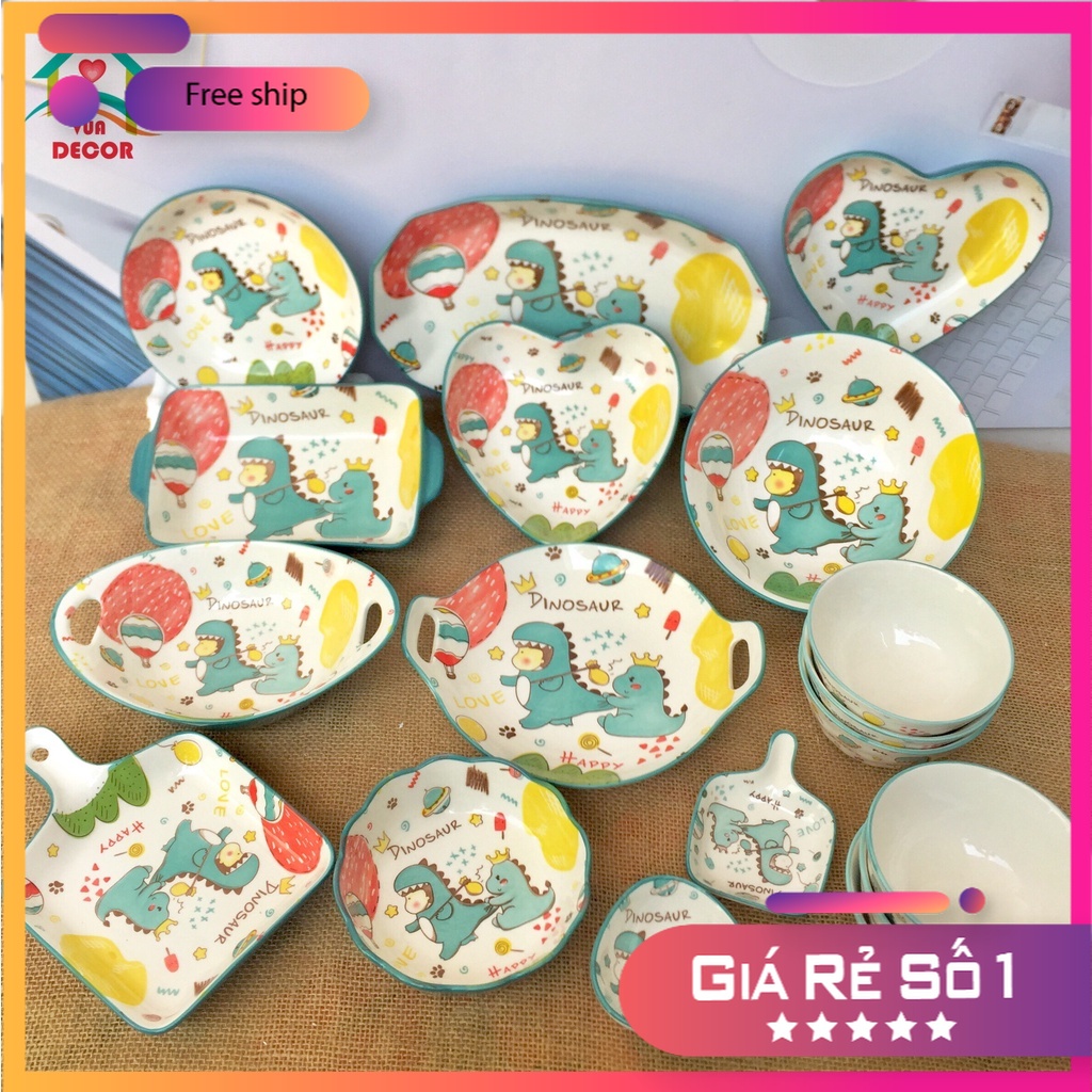 Các Set Bát Đĩa🦖 Khủng Long Xanh 🦖 Siêu Dễ Thương Decor cao Cấp S115