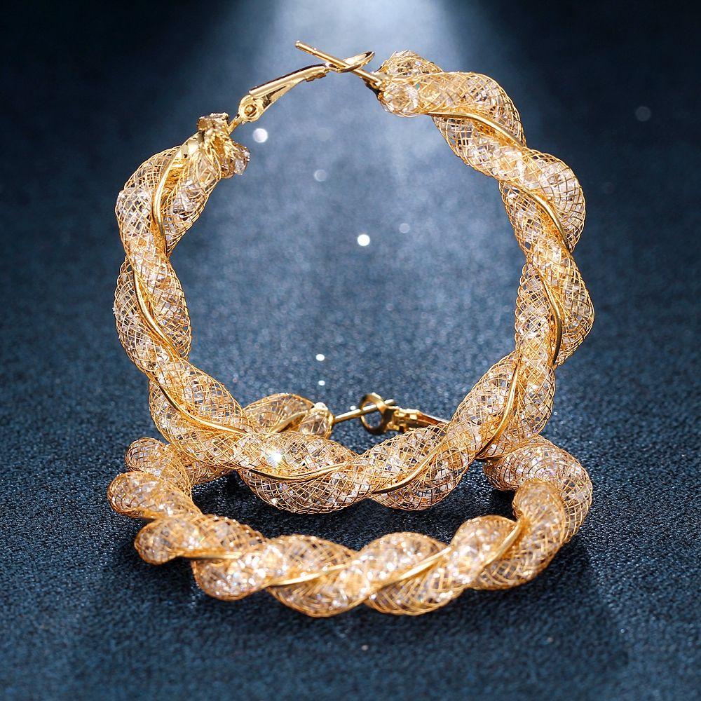 Bông Tai Hình Tròn Rỗng Đính Đá Thời Trang Cho Nữ