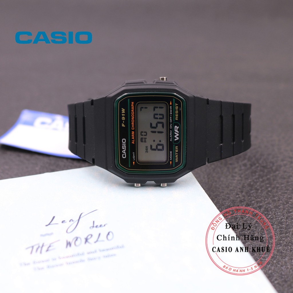 Đồng hồ nam Casio F-91W-3DG dây nhựa bảo hành 18 tháng chính hãng toàn quốc