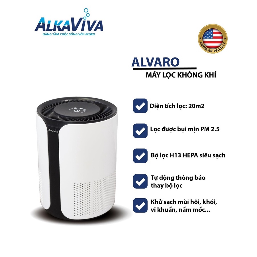 Máy Lọc Không Khí WIFI AlkaViva ALVARO (AKV) - Công suất 25W - Hàng Chính Hãng Mỹ - Diện tích 20m2