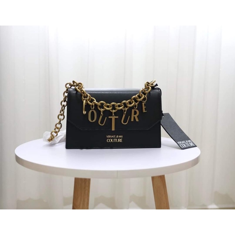 TNS - Túi đeo chéo JEANS COUTURE Womens Black Logo Charms Smooth Crossbody Bag