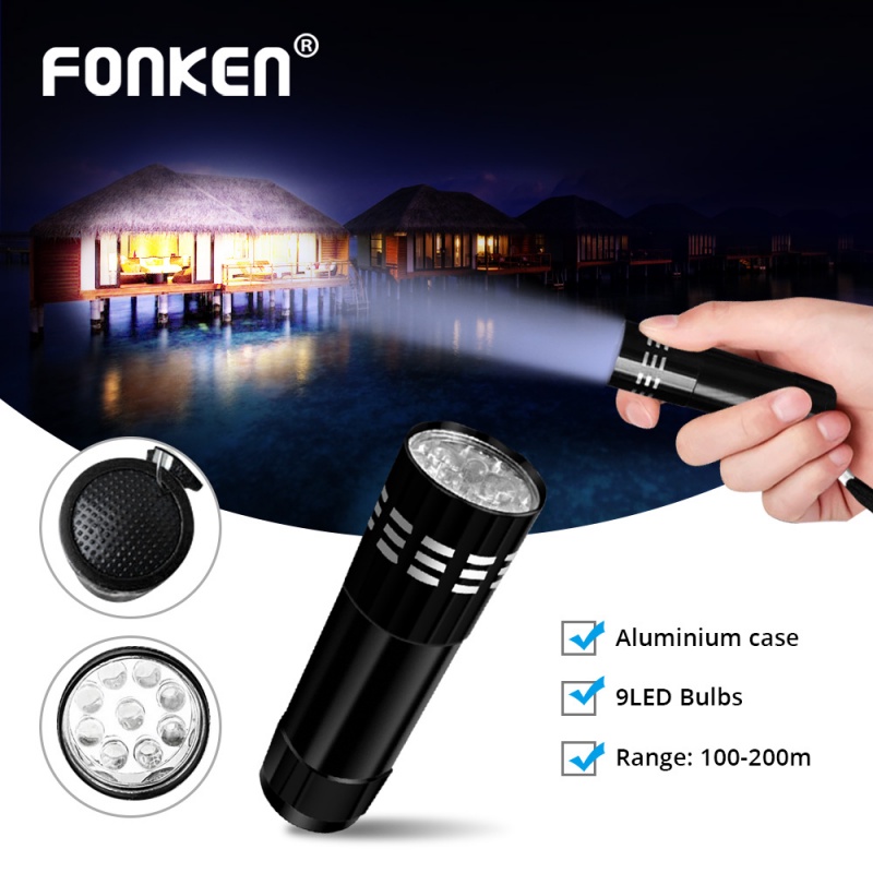 Đèn pin FONKEN nhỏ gọn với 9 bóng đèn LED siêu sáng có dây đeo tiện dụng khi cắm trại | BigBuy360 - bigbuy360.vn