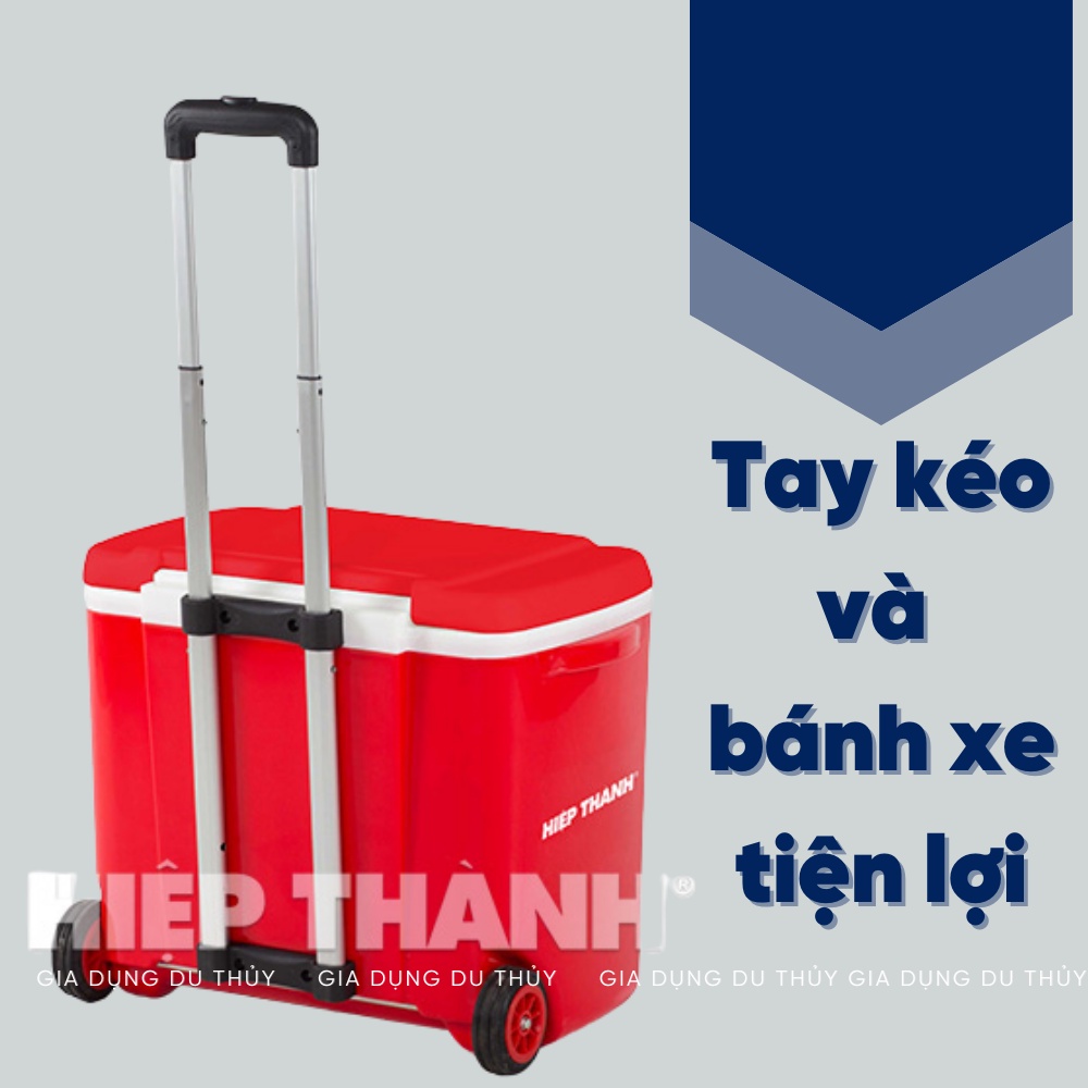 Thùng đá giữ nhiệt có bánh xe kéo và tay cầm dùng đựng thực phẩm du lịch, cắm trại, dã ngoại, câu cá 42L Hiệp Thành