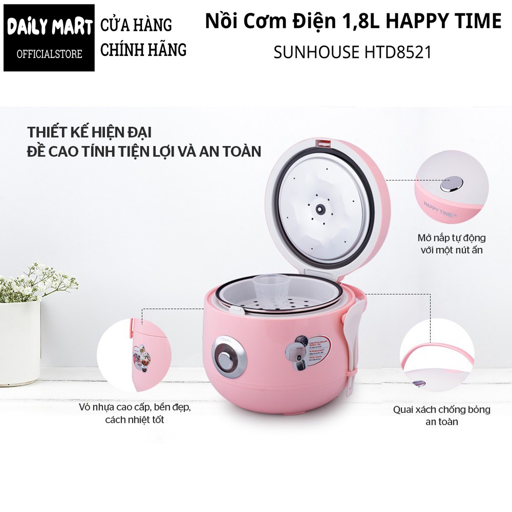 Nồi Cơm Điện 1.8L HAPPY TIME HTD8521P - Tặng Kèm Muỗng và Cốc Đong Gạo (Bảo hành 12 tháng)