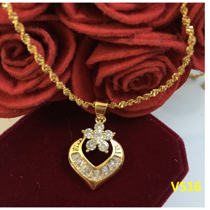 Dây chuyền Vàng Nữ V516 mạ vàng 18k, Mặt Dây Chuyền Vàng Trái Tim Hoa Đính Đá Cao Cấp Namoo Jewelry