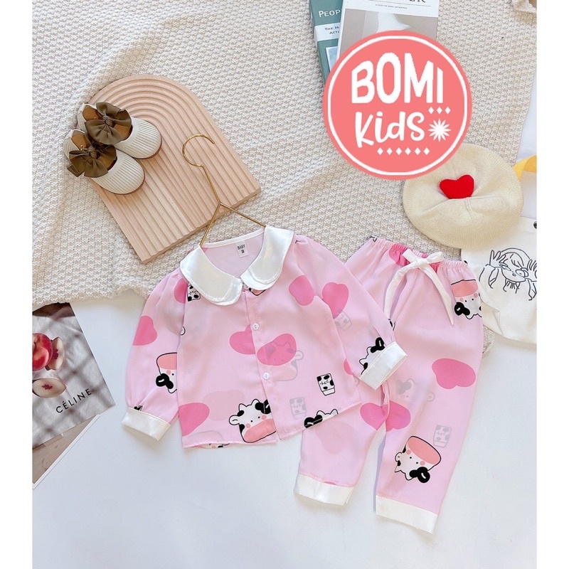 [ 6KG - 18KG ] Đồ Bộ Bé Gái Mặc Nhà Pijama Lụa Cao Cấp Tay Dài Cho Bé - Chất Vải Lụa mềm Mịn Thoáng Mát