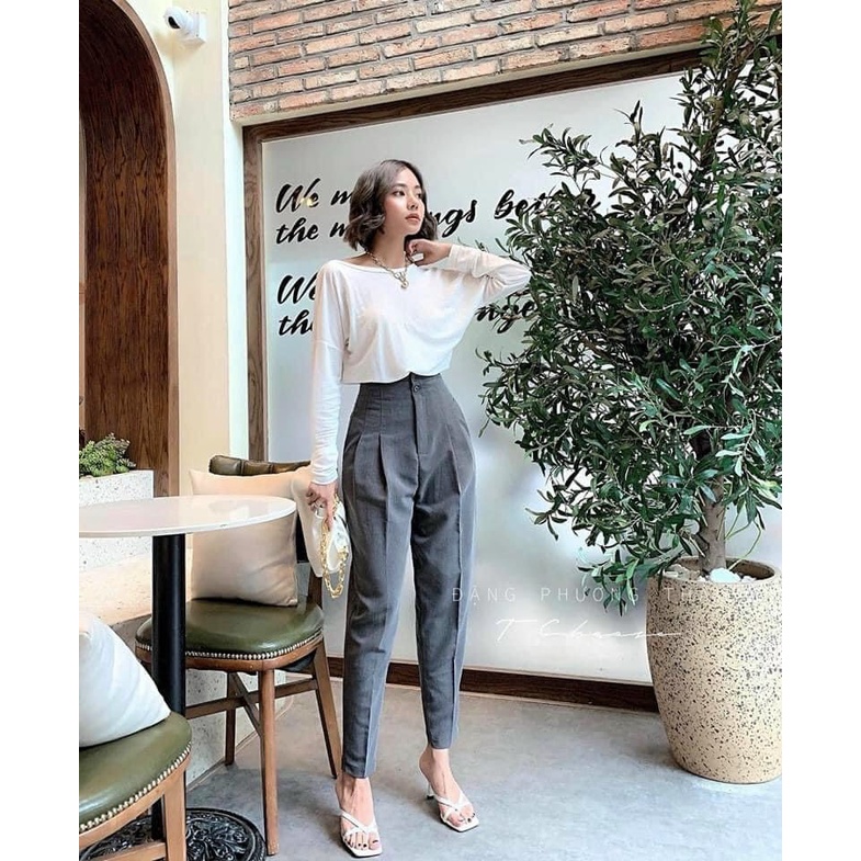 Quần baggy nữ cạp xếp ly ⚡️HÀNG LOẠI ĐẸP ⚡️ Quần vải công sở ống bo vừa, thiết kế cạp cao 2 khuy