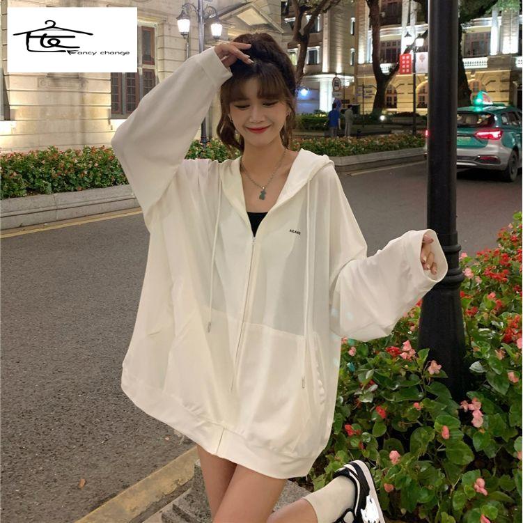 Áo Khoác Chống Nắng Dáng Rộng Có Mũ Trùm Thời Trang Mùa Hè Hàn Quốc Giản Dị Dành Cho Nữ Sinh
