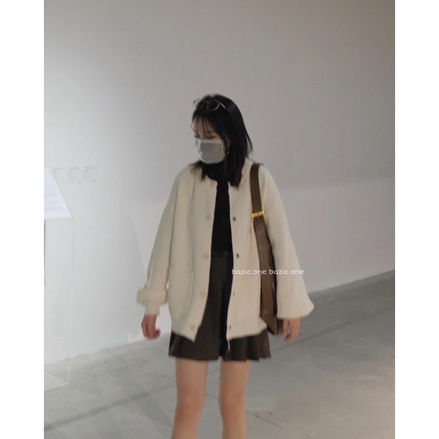 Áo bomber len cúc bấm, áo bomber len tay bồng Bazic one | BigBuy360 - bigbuy360.vn