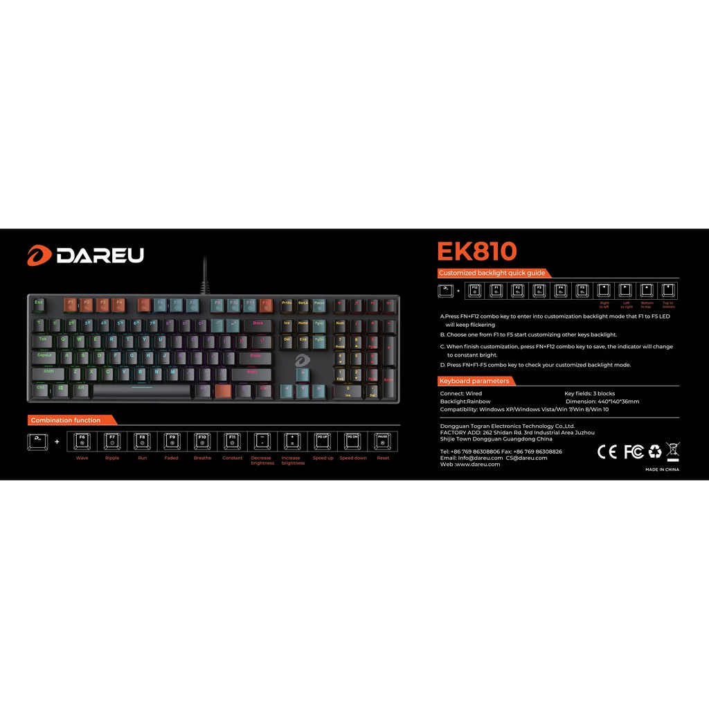 Bàn phím cơ Gaming DAREU EK810 104KEY-Bảo hành 24 T