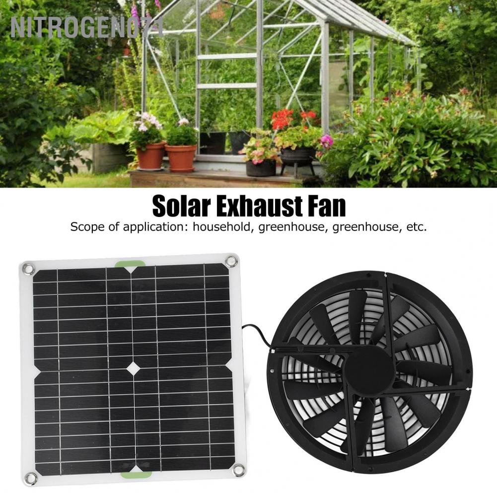 Nitrogen071 Bộ quạt bảng điều khiển năng lượng mặt trời 10in 100W Bảng không thấm nước Hộp thông gió tròn Quạt cho chuồng gà Chuồng trại nhà kính