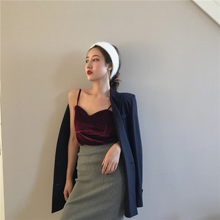 [NGODT1120 - giảm thêm 15k]  Áo croptop hai dây nhung dày