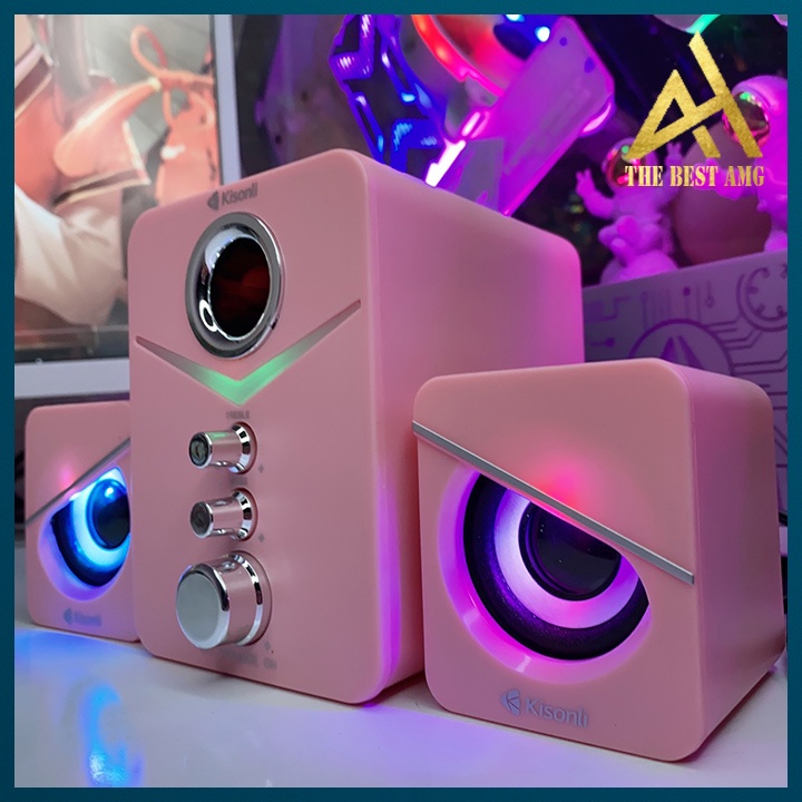 Loa Máy Tính Để Bàn 2.1 Kisonli U-3100 Màu Hồng Led Rgb- Hàng Chính Hãng 100%, Full Box