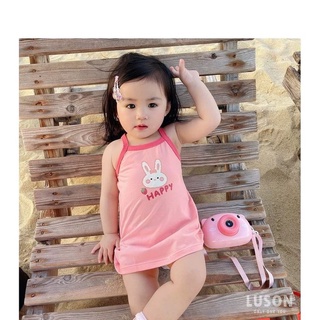 D011 đầm bé gái 2 dây màu hồng
