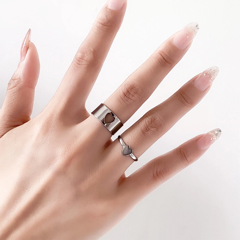 Nhẫn Dạng Mở Hình Trái Tim/Ngôi Sao Đính Đá Đơn Giản Phong Cách Retro Dành Cho Cặp Đôi