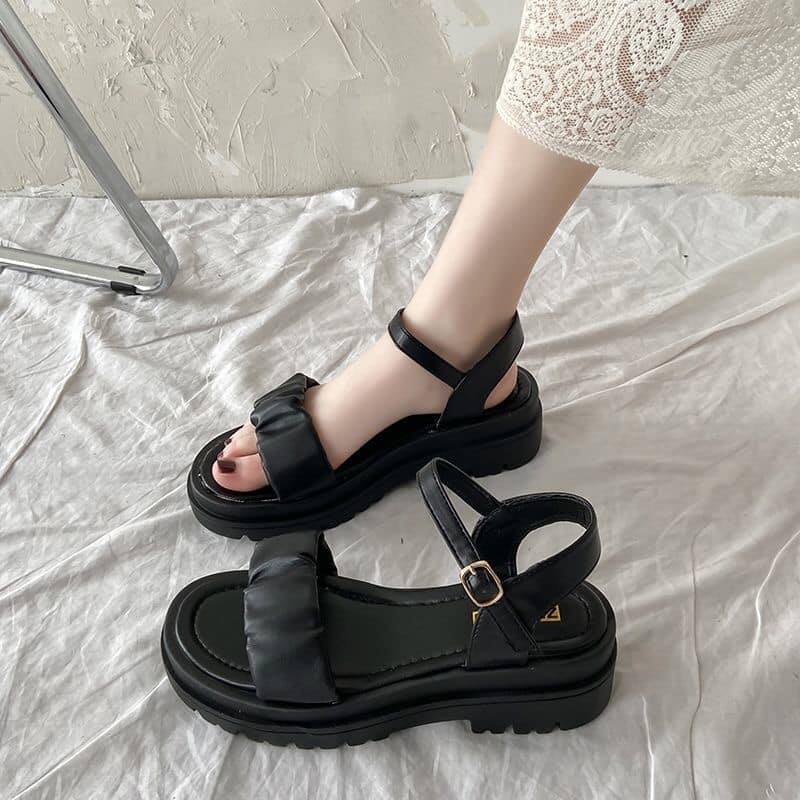 Dép Sandal Nữ Đi Học Vintage, Dép Quai Hậu Đế Bằng Cao 4cm