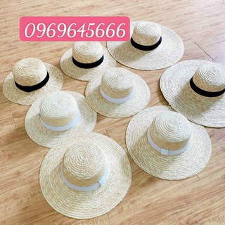 Mũ cói đi biển gaucho vành rộng đai trắng siêu đẹp