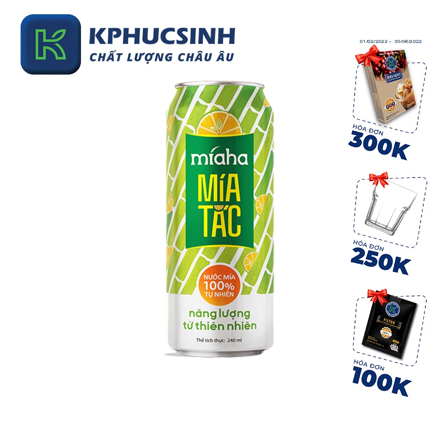 Combo 6 lon nước mía táo tự nhiên Míaha dung tích 240ml/lonx6 KPHUCSINH - Hàng Chính Hãng