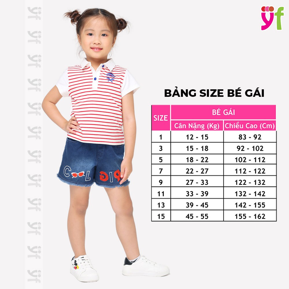 Áo thun sọc bé gái YF có cổ sành điệu, đầy đủ size nhỏ và size đại 7AX305