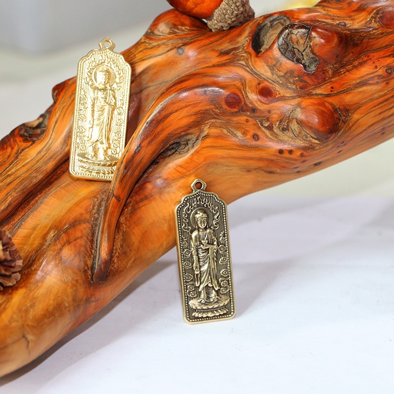 Móc khoá phong thuỷ + mặt dây chuyền đồng thau hình phật