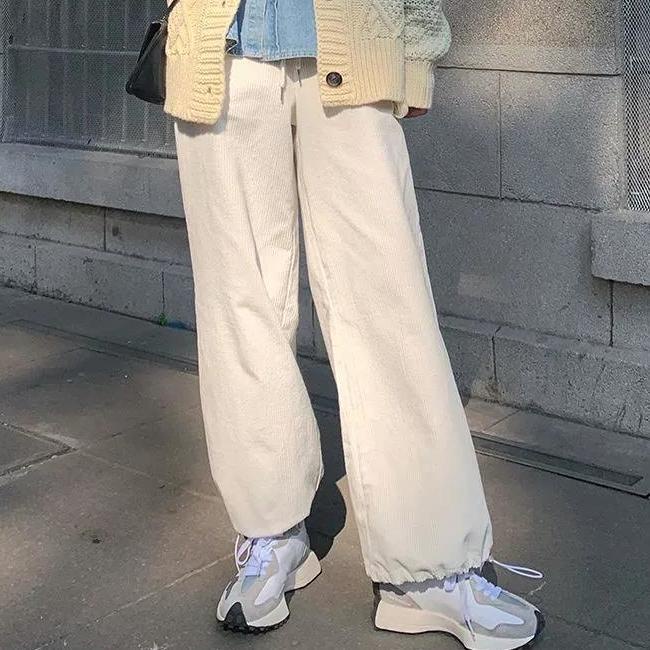Quần nhung ống rộng phong cách thời trang Hàn Quốc cho nữ