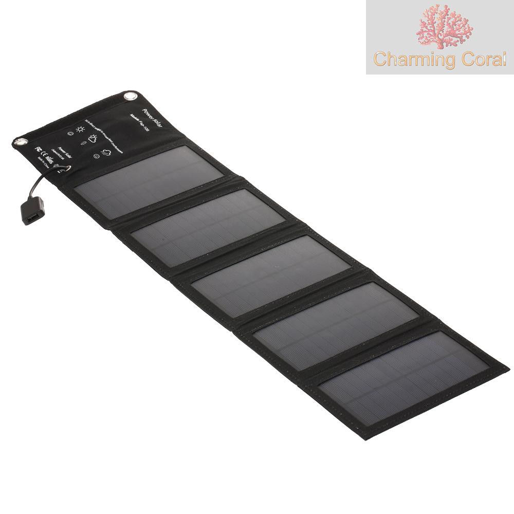 【char】10W/5V Portable Solar Charger With USB Port Foldable 5 Solar Panel Camping Hiking Travel Compact Solar Power Phone Charger For Tablet Laptop Cellphones Camouflage