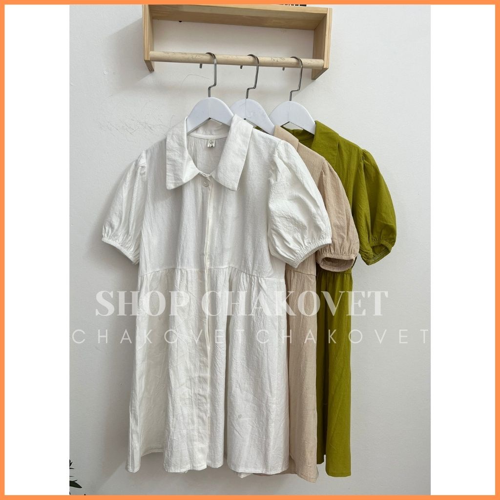 Đầm nữ tiểu thư bánh bèo V8327 Váy sơ mi dáng babydoll tay bồng style Hàn Quốc thích hợp mặc đi làm, đi chơi cực hot