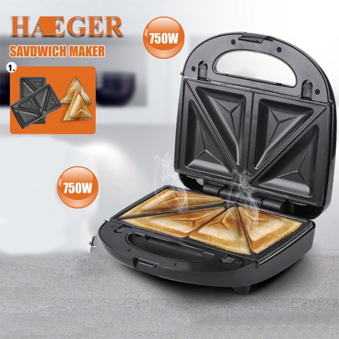 [Đại lý Chính Hãng] Máy nướng bánh mỳ Sandwich Haeger - Máy kẹp bánh mì tam giác