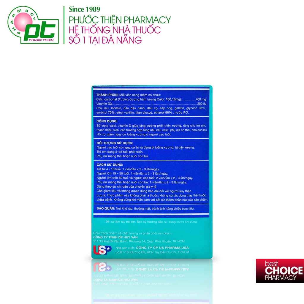 Canxid3 viên nang mềm Calci D3 HV Hộp 100 Viên - canxi 400mg phuocthien viên uống calcium
