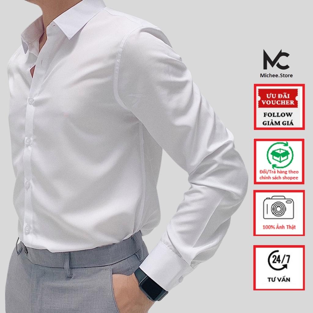 Áo sơ mi nam MICHEE dài tay cổ bẻ dáng ôm Hàn Quốc vải lụa thái cao cấp chống nhăn