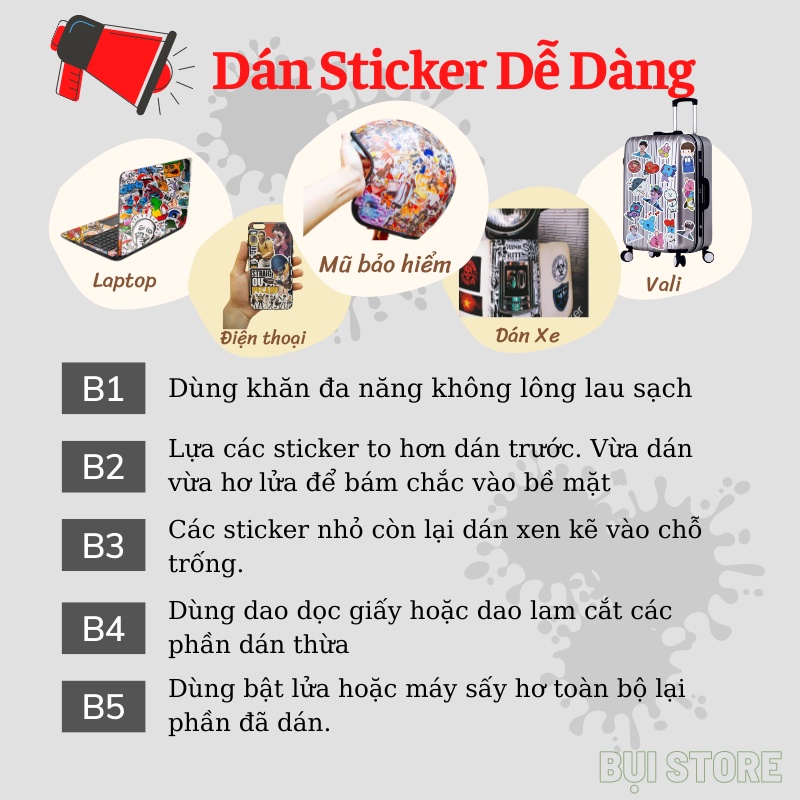 10 miếng Sticker dán vali, nón bảo hiểm, đàn, guitar, ukulele, laptop, điện thoại nhiều kiểu chống nước lâu phai