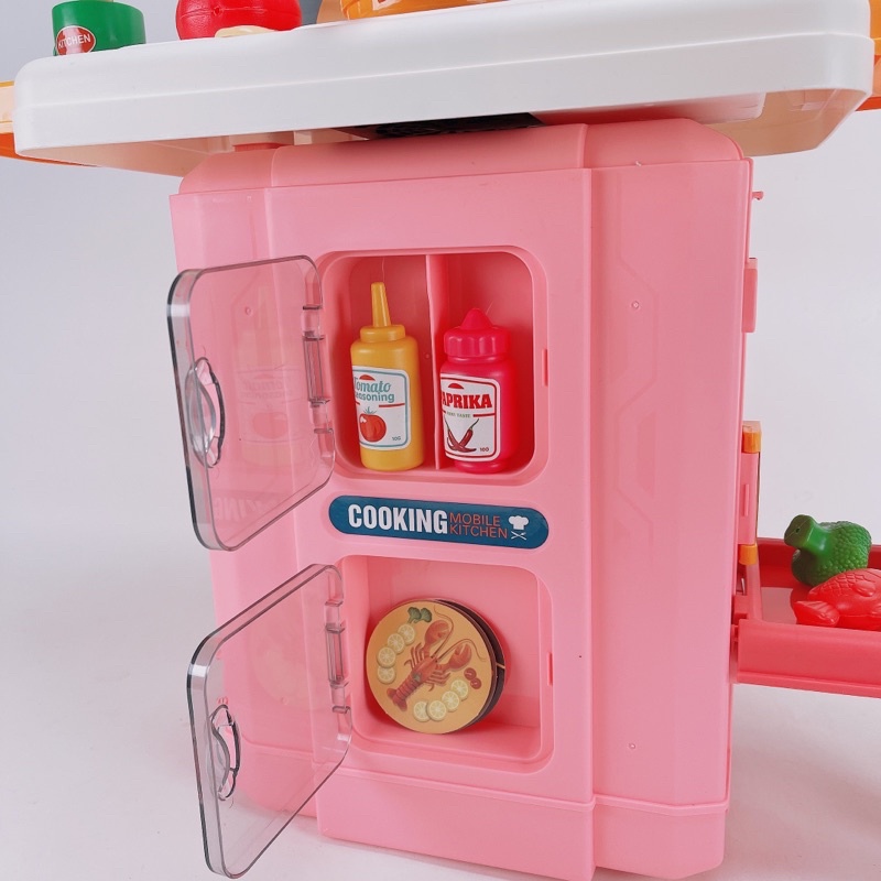 Bộ Đồ Chơi Nấu Ăn Mobile Kitchen-Bộ Bếp Đứng Màu Hồng Cho Bé