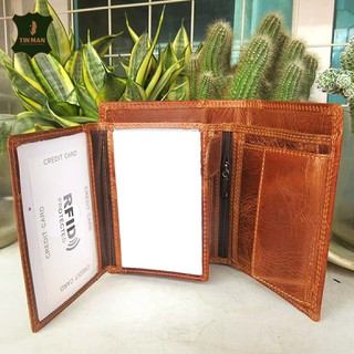 Ví da bò sáp cao cấp VTC15 - Da thật 100%