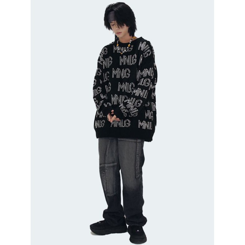 Áo len form rộng cổ tròn in logo cho nam nữ hàng đẹp chính hãng