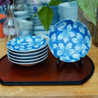 Đĩa lá men lam 12cm - gốm sứ nhật bản