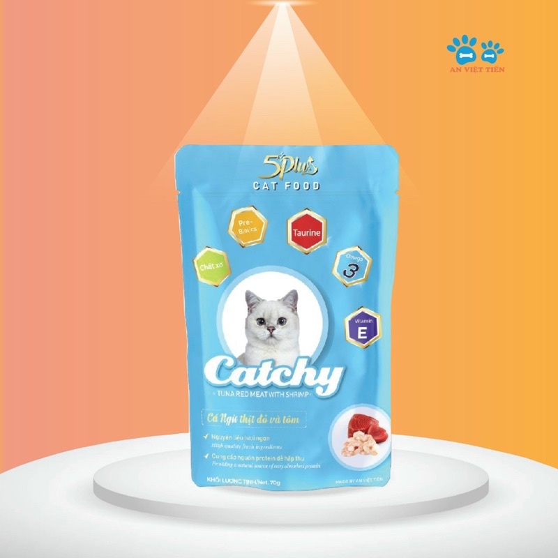 12 gói Thức ăn pate cho mèo 5Plus CATCHY 70g