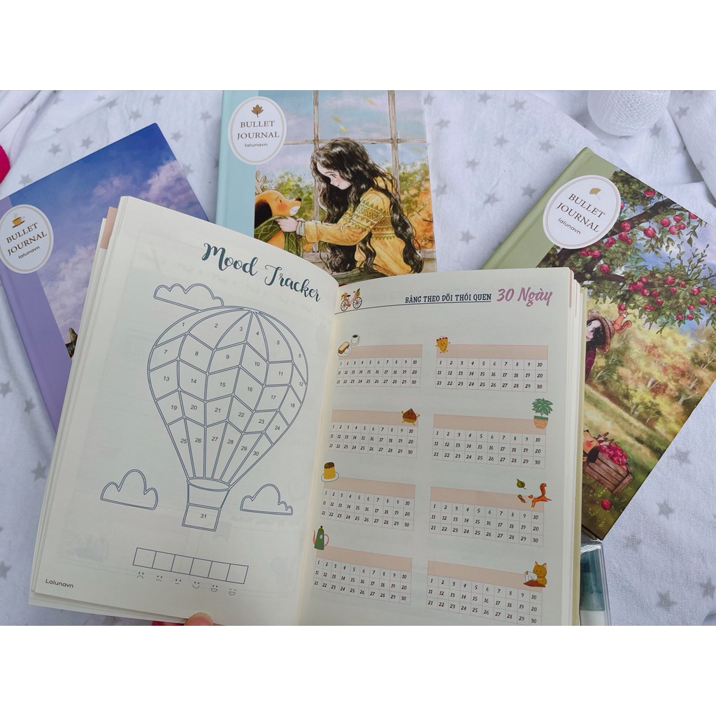 Sổ tay Bullet Journal 120Gsm ghi chép A5 planner kế hoạch Lalunavn vintage cute - B88