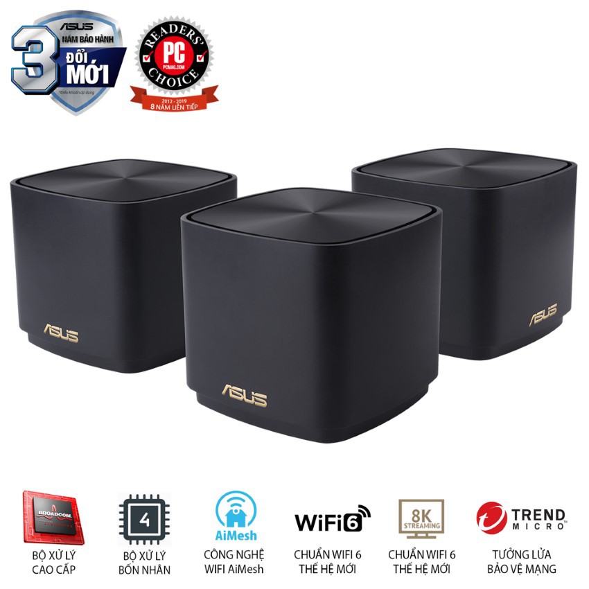 Bộ phát WiFi 6 Asus XD4 3-Pack Mesh AX1800 MU-MIMO màu đen (Hàng chính Hãng Asus Việt Nam)