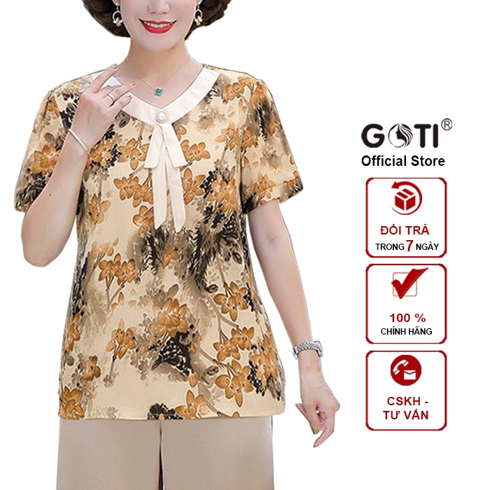 GOTI 45-80 kg Áo Lụa Trung Niên Nữ Che Bụng Cao Cấp Cổ Bẻ Big Size Nhiều Màu Trơn Tay Lỡ Tặng Mẹ U60 3A23 3A05 3