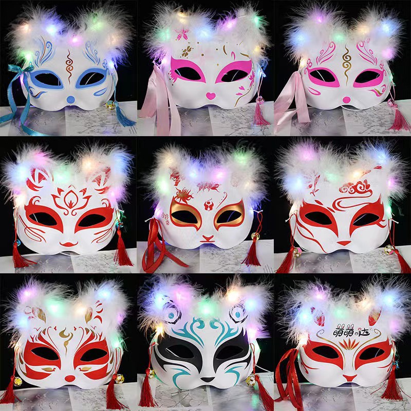 Mặt Nạ Hóa Trang Halloween Hình Cáo Nửa Mặt Phối Lông Vũ Dễ Thương Cho Bé Gái