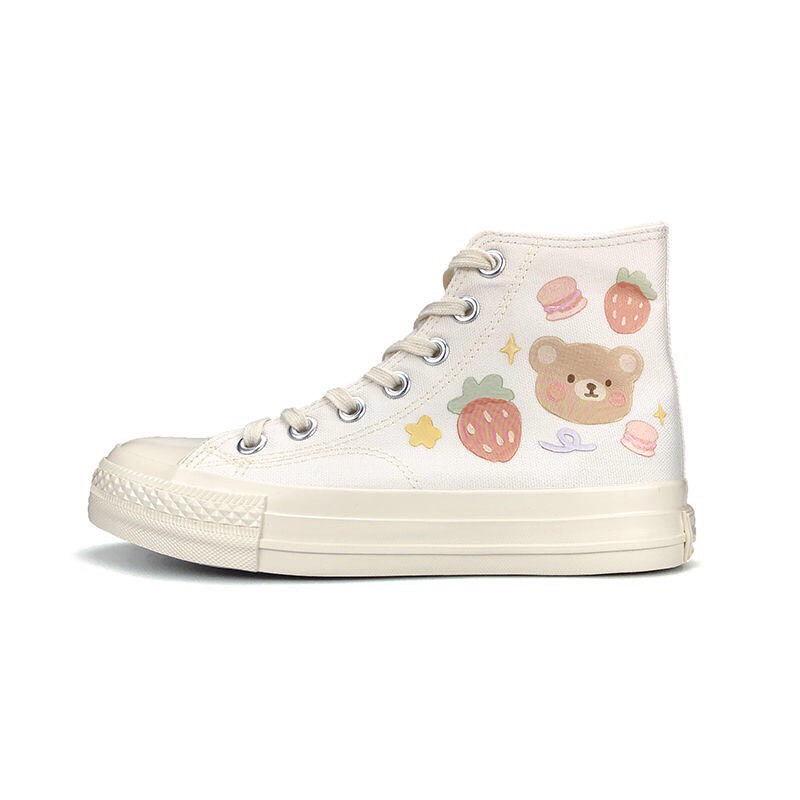 [ SẴN ] Giày Cao Cổ họa Tiết Hình Gấu Dễ Thương/ Sneaker Vải Trắng Basic Đơn Giản Đáng Yêu Kiểu Dáng Học Sinh G00013 | BigBuy360 - bigbuy360.vn