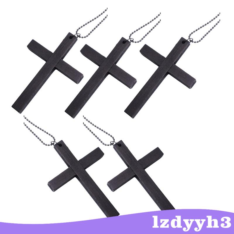 Set 5 Dây Chuyền Handmade Mặt Thánh Giá Bằng Gỗ Đính Hạt Hợp Kim