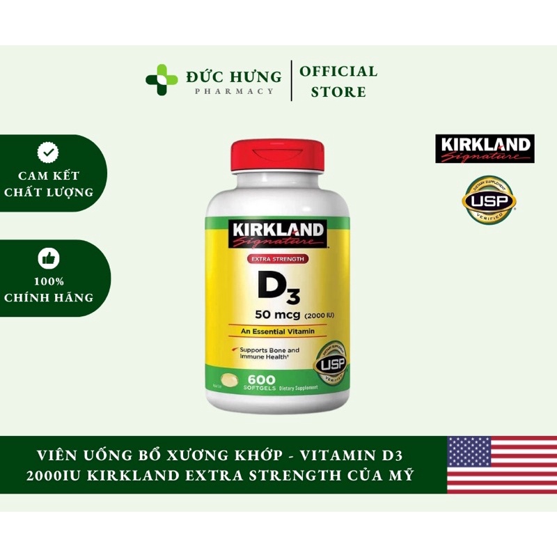 [Date 07/2024] Viên uống bổ xương khớp - Vitamin D3 2000IU Kirkland Extra Strength của Mỹ
