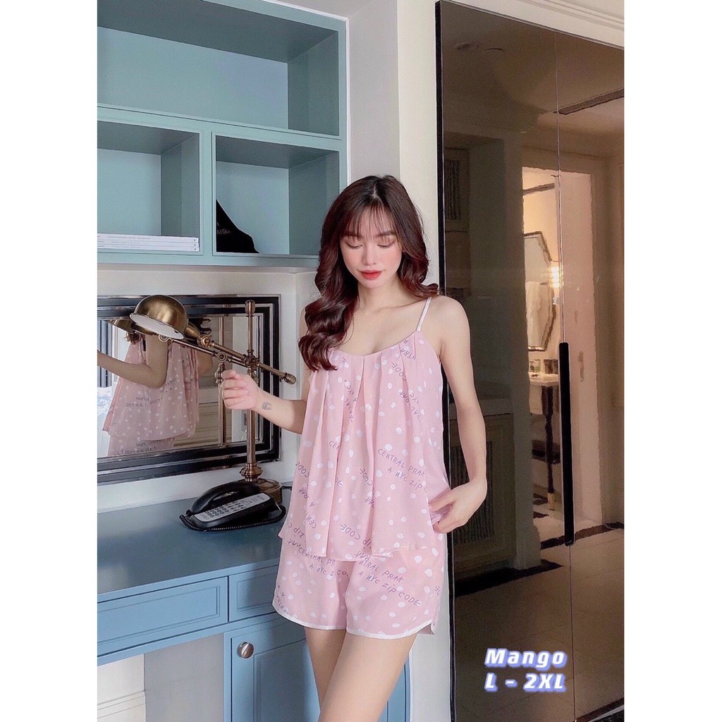 bộ mặc nhà lụa, bộ ngủ 2 dây cực dễ thương, chất lụa mango mềm mát