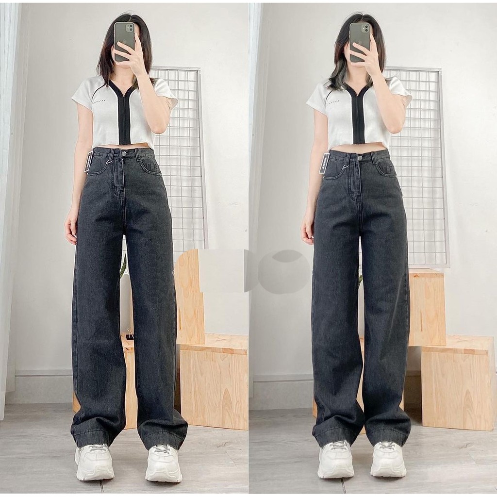 QUẦN JEAN ỐNG RỘNG NỮ LƯNG CAO MÀU XÁM ĐEN CAO CẤP HADI ĐỦ SIZE S, M, L SIÊU PHONG CÁCH ĐỈNH CAO XỊN SÒ CỰC HOT HIT