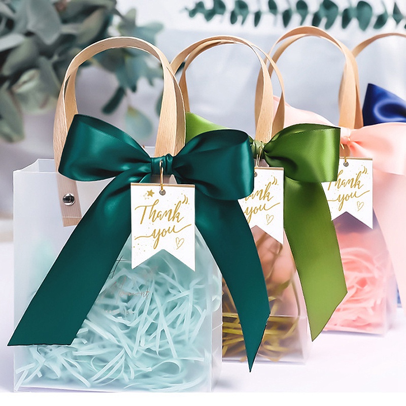 Túi Nhựa PVC Trong Suốt Phối Ruy Băng Đựng Quà Tặng Tiện Dụng