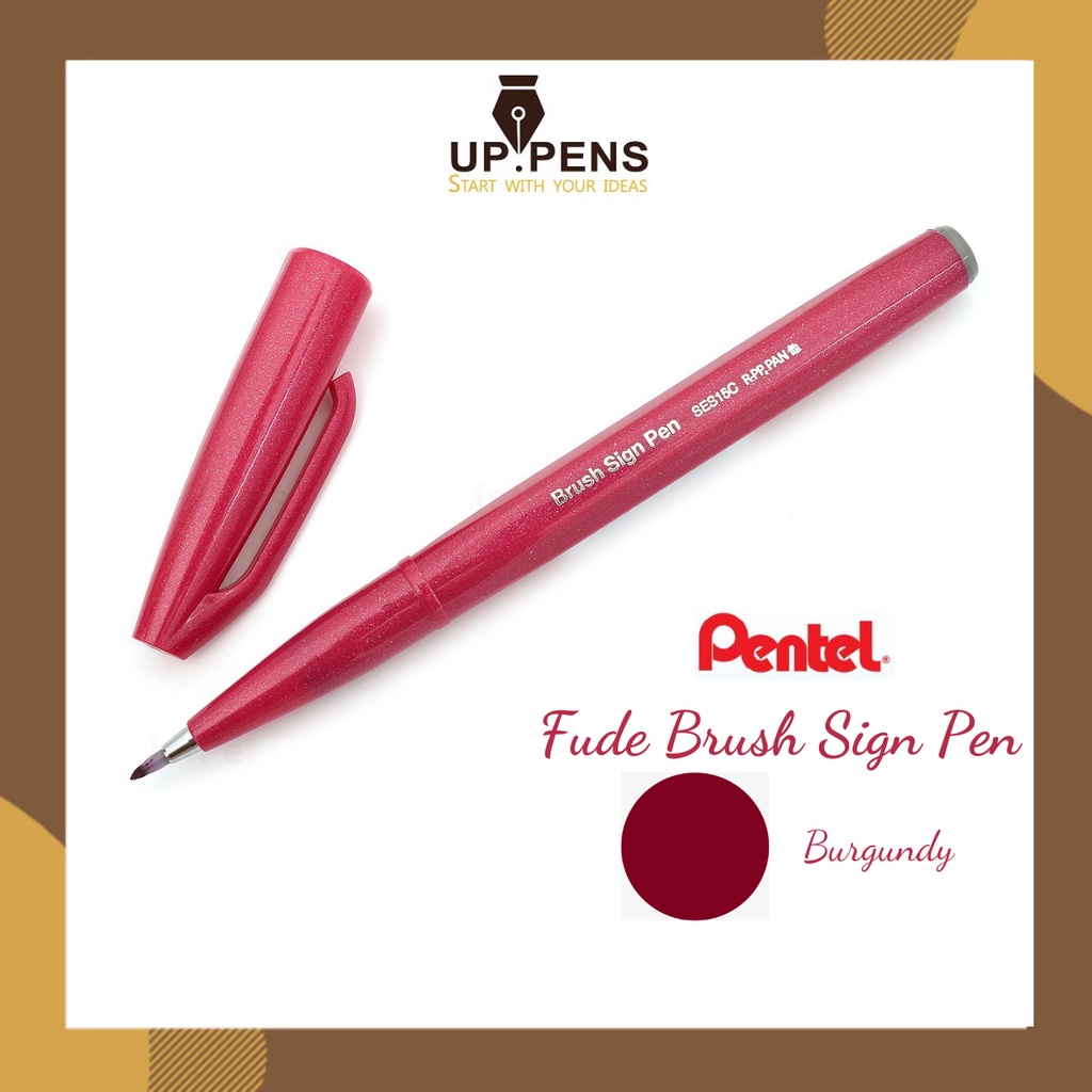 Bút lông đầu cọ viết calligraphy Pentel Fude Touch Brush Sign Pen - Màu đỏ hồng (Burgundy)