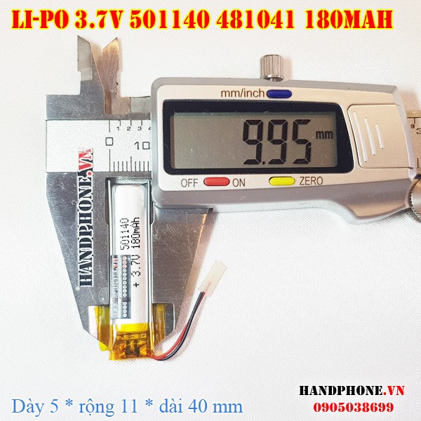 Pin Li-Po 3.7V 180mAh 501140 481041 (Lithium Polymer) cho tai nghe Bluetooth, camera hành trình, chuột, bàn phím, khóa